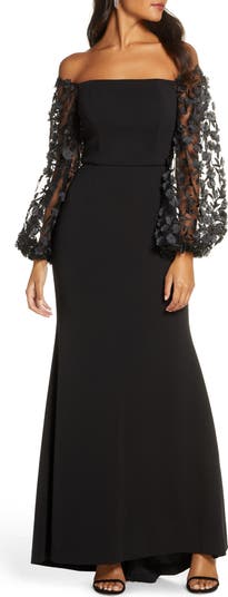 Eliza J Off the Shoulder 3D Floral Sleeve Scuba Crepe