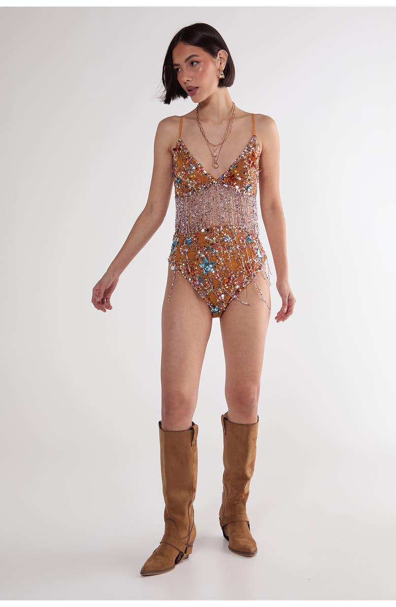 NASTY GAL Star Embellished Tassel Booty Shorts, Alternate, color, Orange