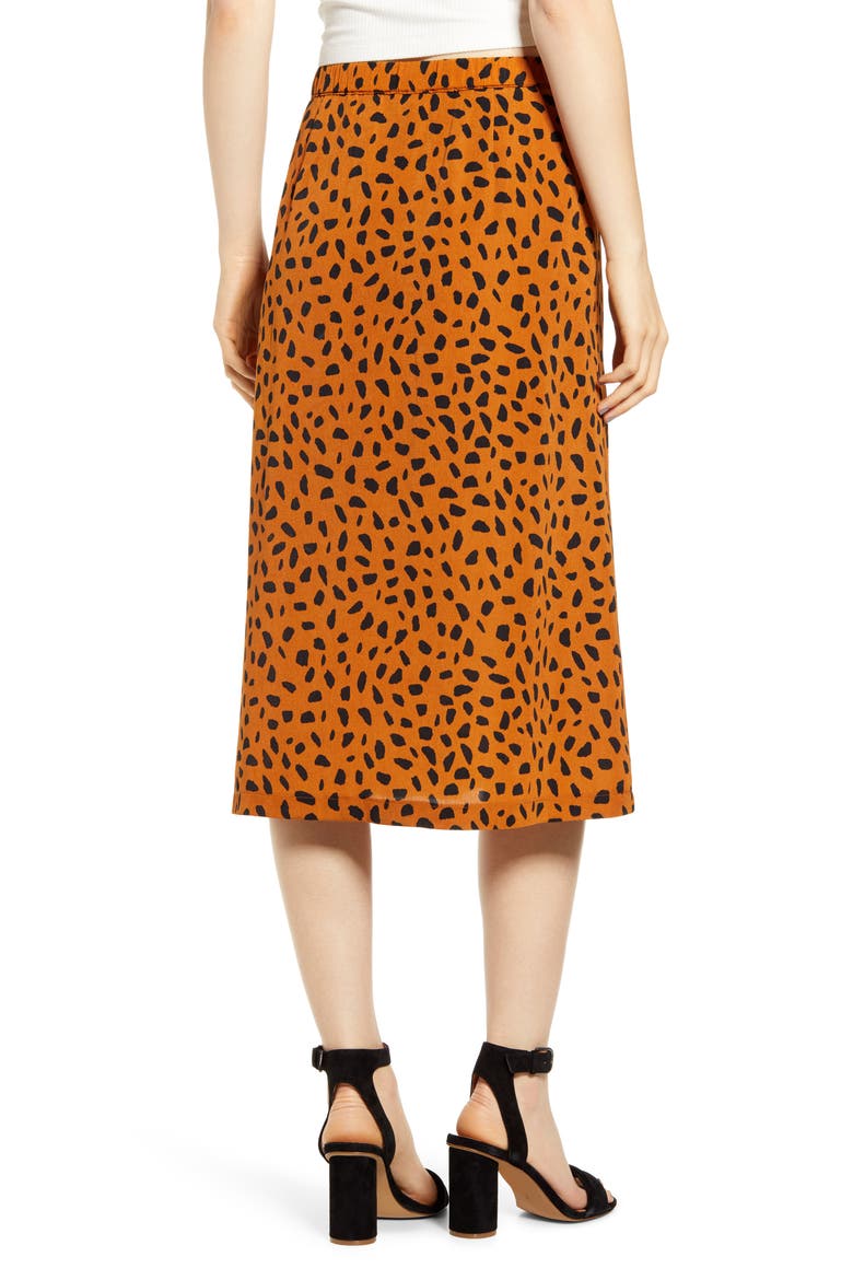 Animal Print Button Midi Skirt, Alternate, color, RUST GROUND DOT