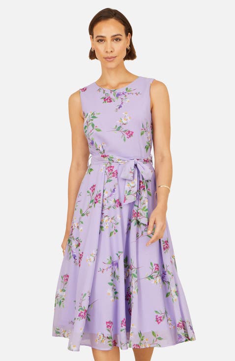 Sleeveless Tie Waist Printed Midi Dress