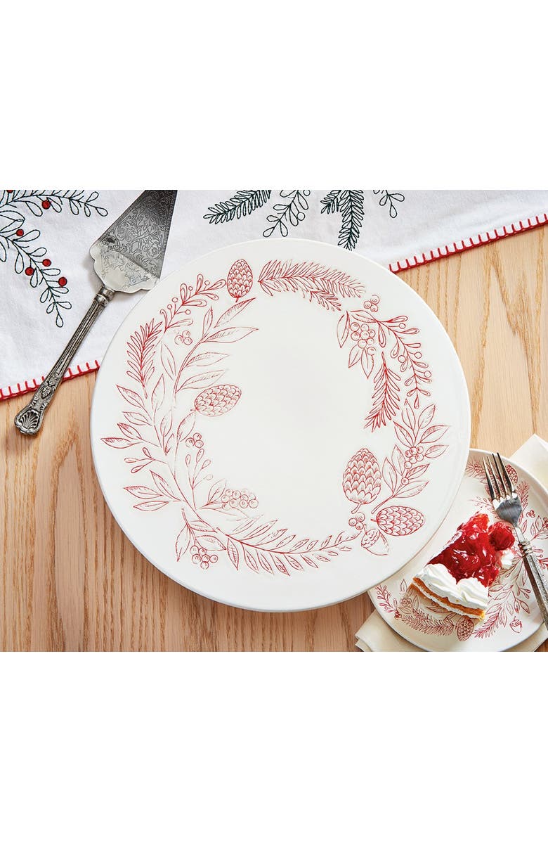 tag Tis Season Christmas Wreath Cake Plate Red Ceramic Platter, Alternate, color, Red