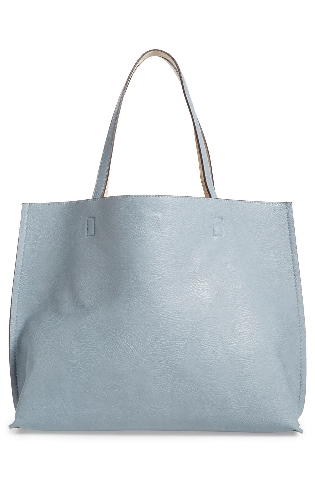 Reversible Faux Leather Tote & Wristlet, Alternate, color, BLUE/ STONE