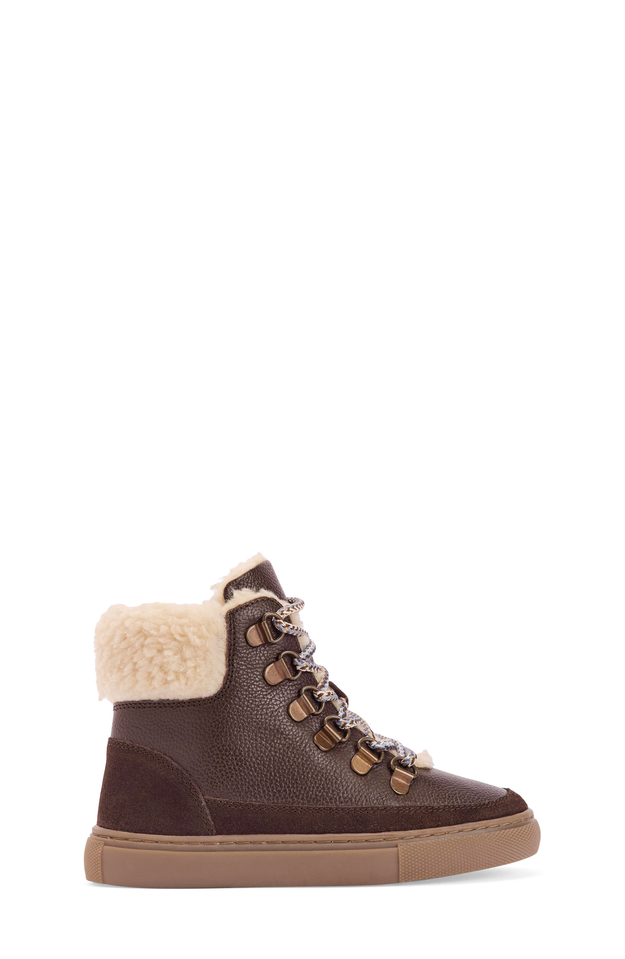Boden Kids' Borg Faux Fur Lined Lace-Up Boot, Alternate, color, Brown