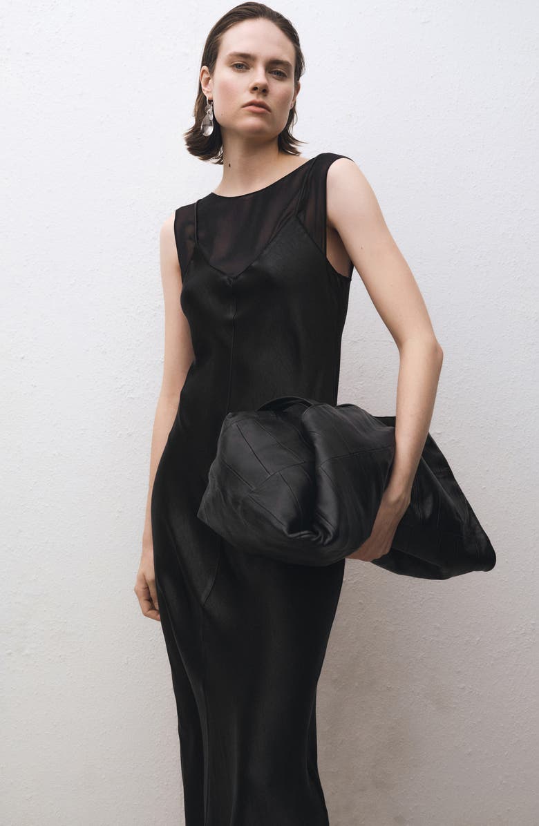 MANGO Contrasting Sleeveless Satin Maxi Dress, Alternate, color,