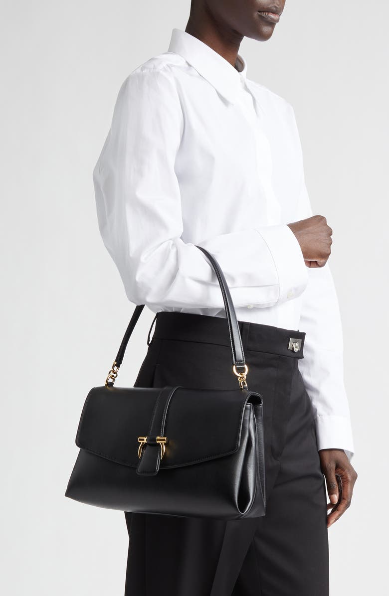 FERRAGAMO Medium Leather Top Handle Bag, Alternate, color, Nero