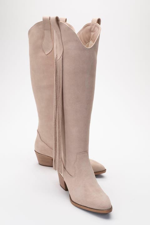 Rios Leather Fringe Knee High Boot
