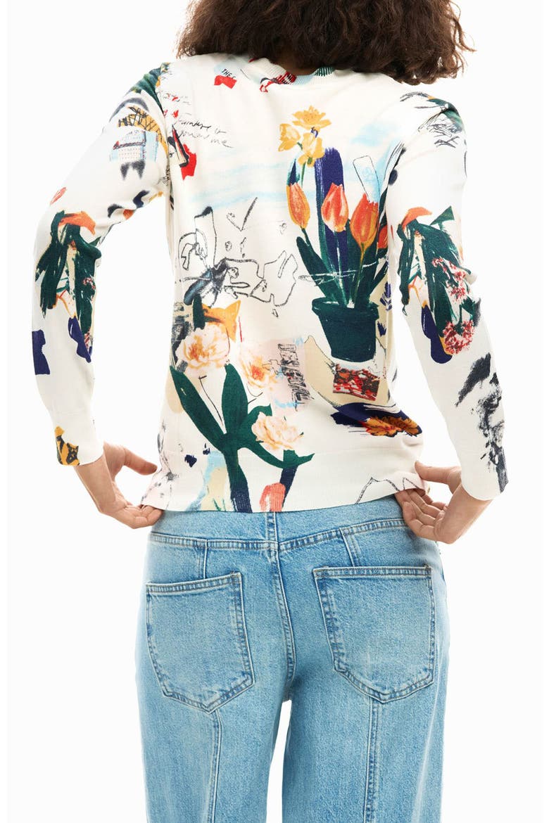 Floral Fine Gauge Crewneck Sweater, Alternate, color, LIGHT BEIGE