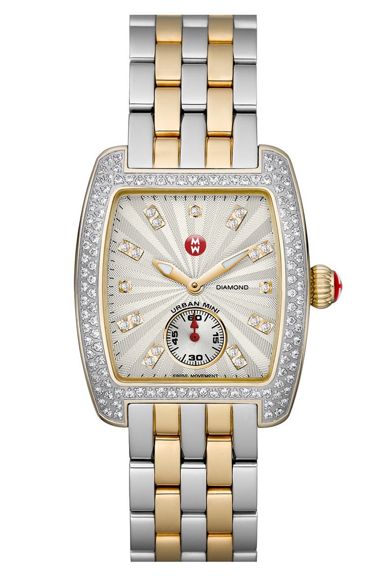 'Urban Mini Diamond' Two-Tone Watch Case, 29mm x 30mm, Alternate, color, SILVER/ GOLD