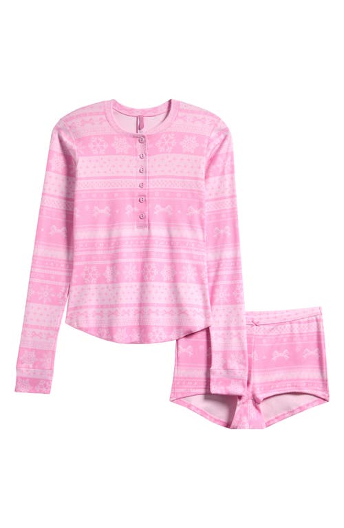 Skims Fair Isle Plush Pointelle Short Pajamas In Neutral