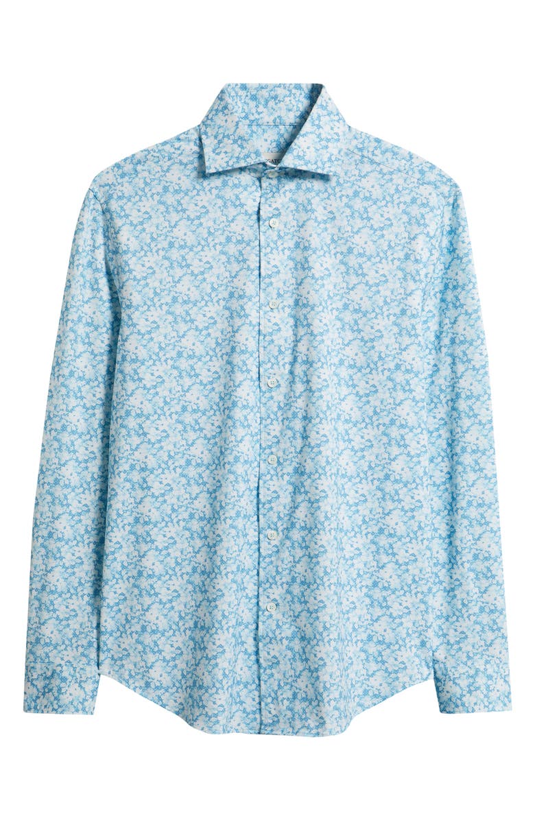 Bugatchi Devon OoohCotton<sup>®</sup> Floral Print Long Sleeve Button-Up Shirt, Main, color, Teal