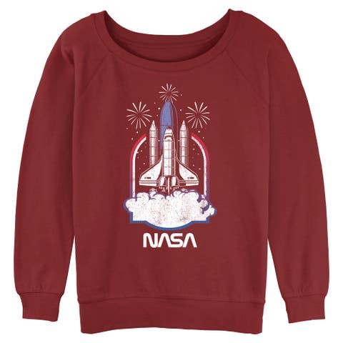 Junior's Distressed Space Shuttle Launch Long Sleeve Crewneck Sweatshirt