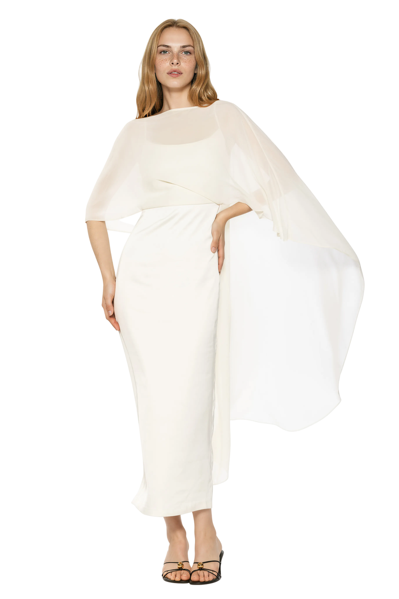 Satin Gown With Chifon Overlay, Main, color, Ivory
