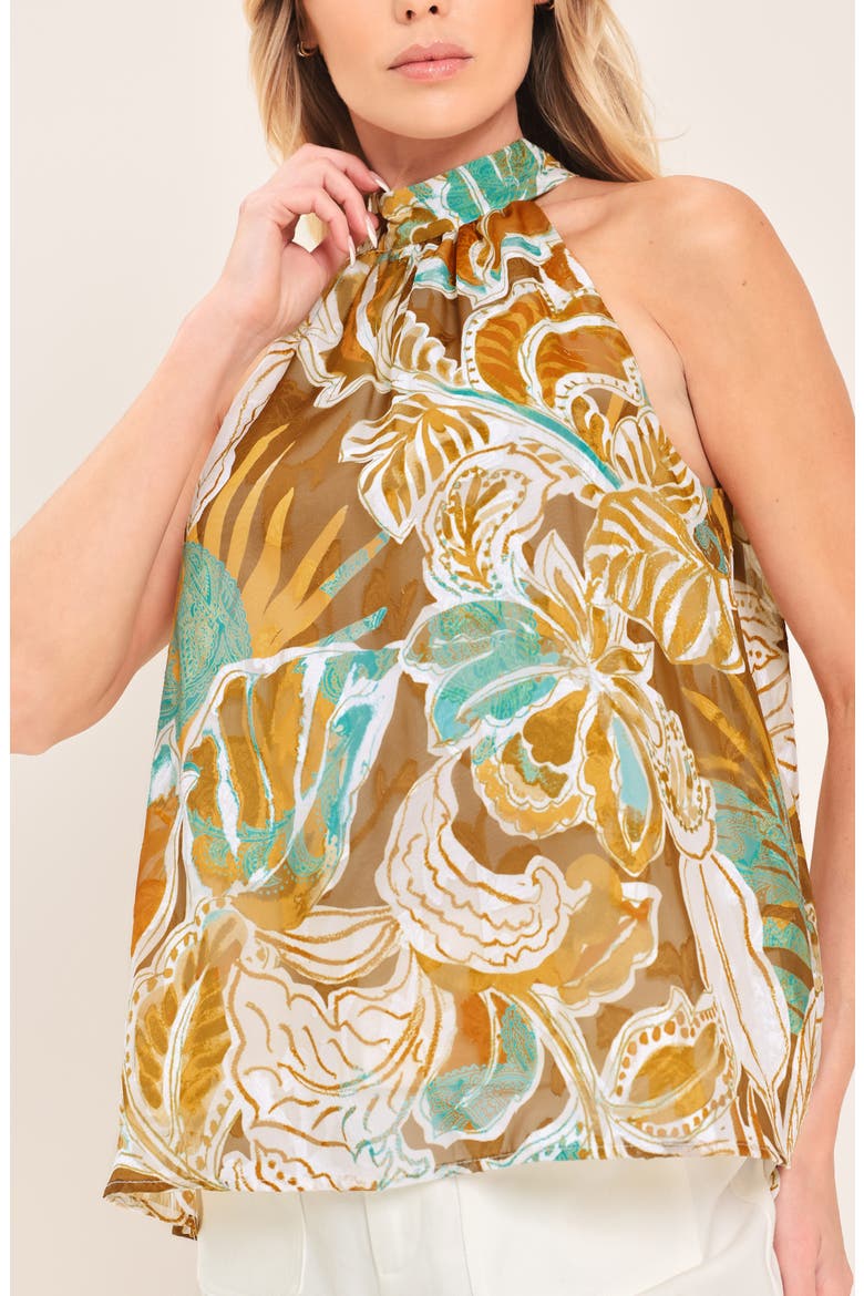 Print Halter Top, Alternate, color, BROWN