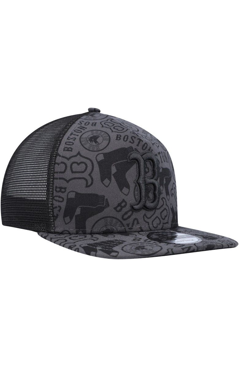 New Era Men's New Era Black Boston Red Sox Repeat A-Frame 9FIFTY Trucker Snapback Hat, Alternate, color,