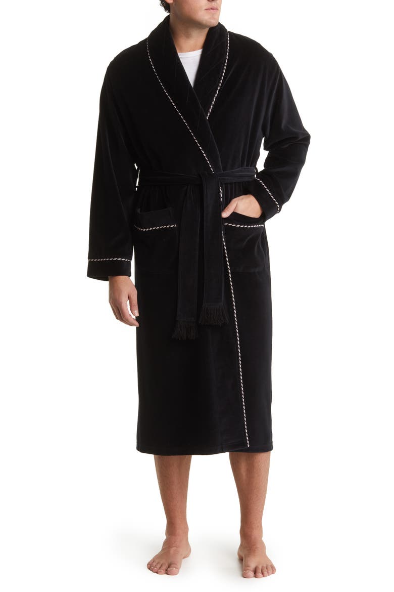 Refinery Velour Shawl Collar Robe, Main, color, BLACK