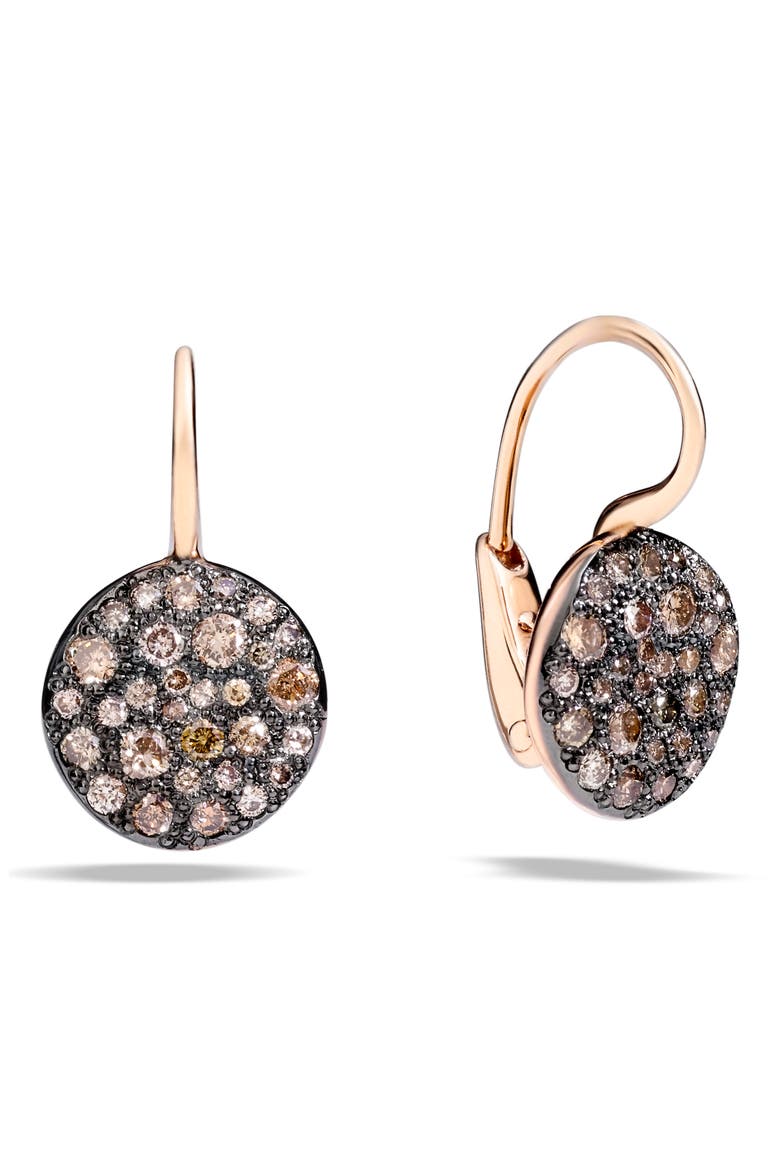 Sabbia Diamond Disc Drop Earrings, Main, color, ROSE GOLD/BROWN DIAMOND