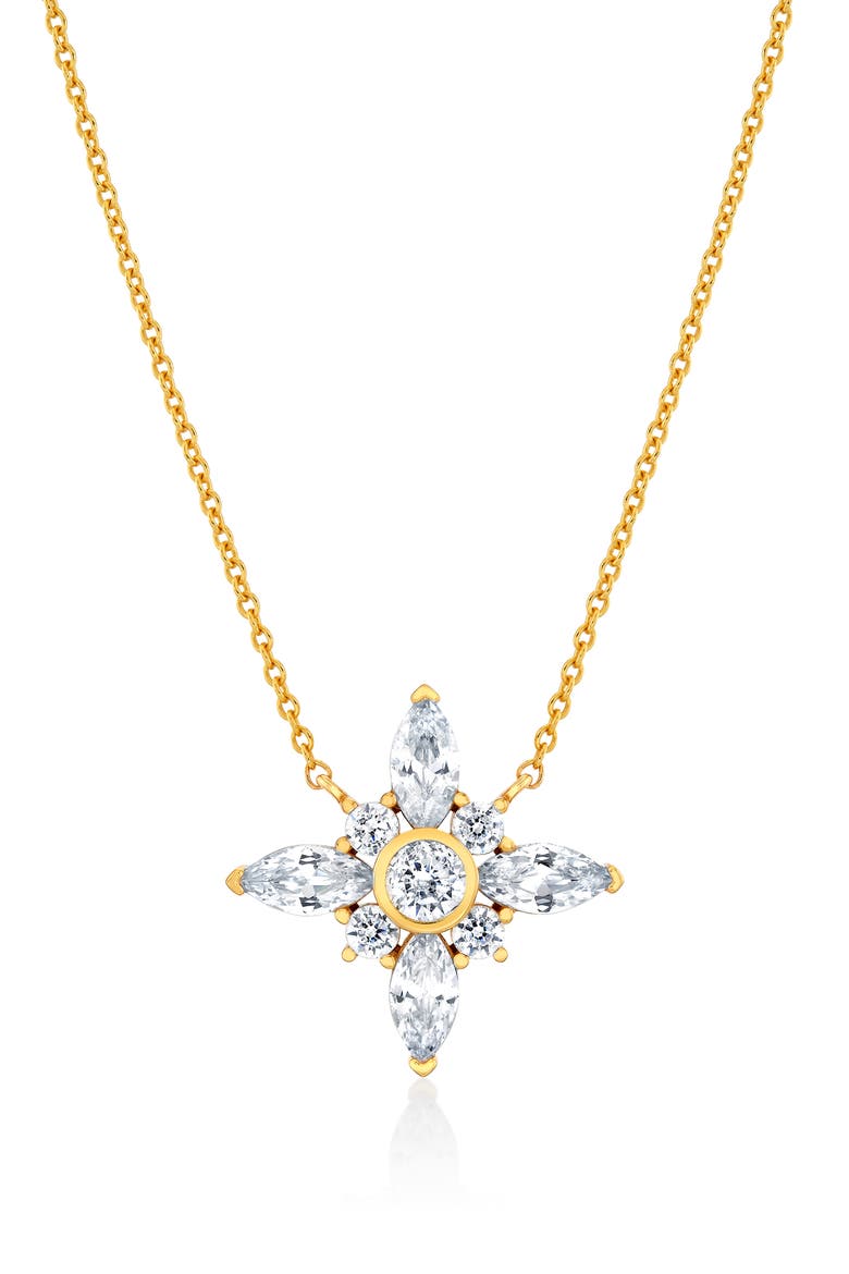 Brilliant & Marquise Cubic Zirconia Star Pendant Necklace, Main, color, 18KT YELLOW GOLD / CLEAR STONE
