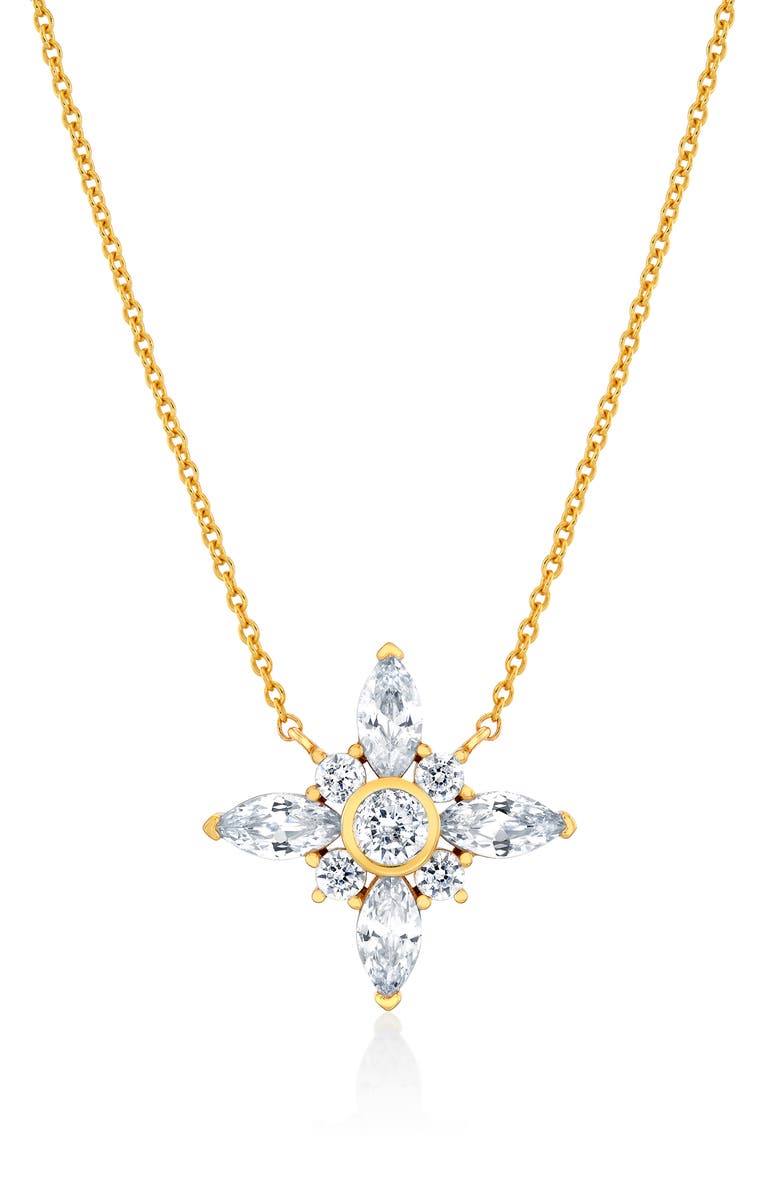 Crislu Brilliant & Marquise Cubic Zirconia Star Pendant Necklace, Main, color, 18Kt Yellow Gold / Clear Stone
