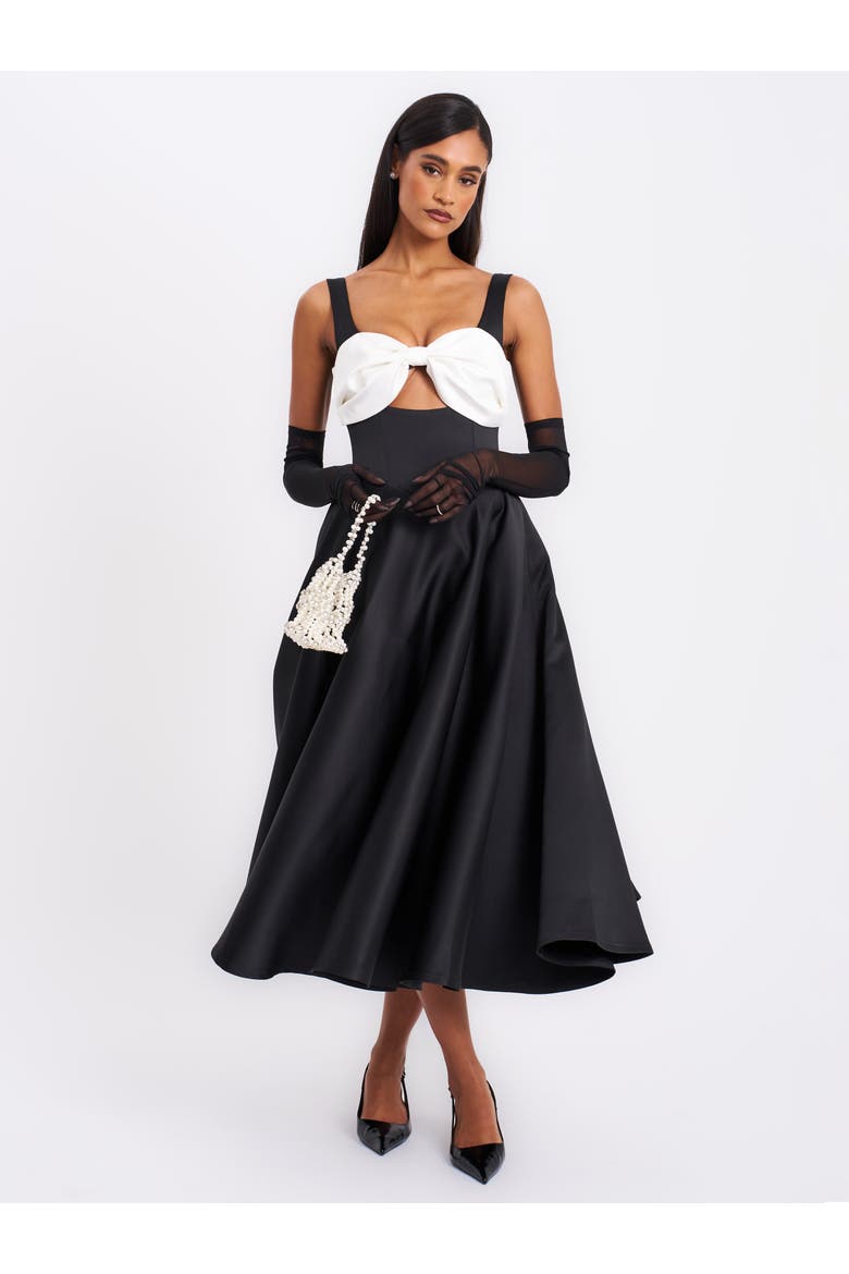 Edda Maxi Gown with White Bow, Alternate, color, Black with White Bow