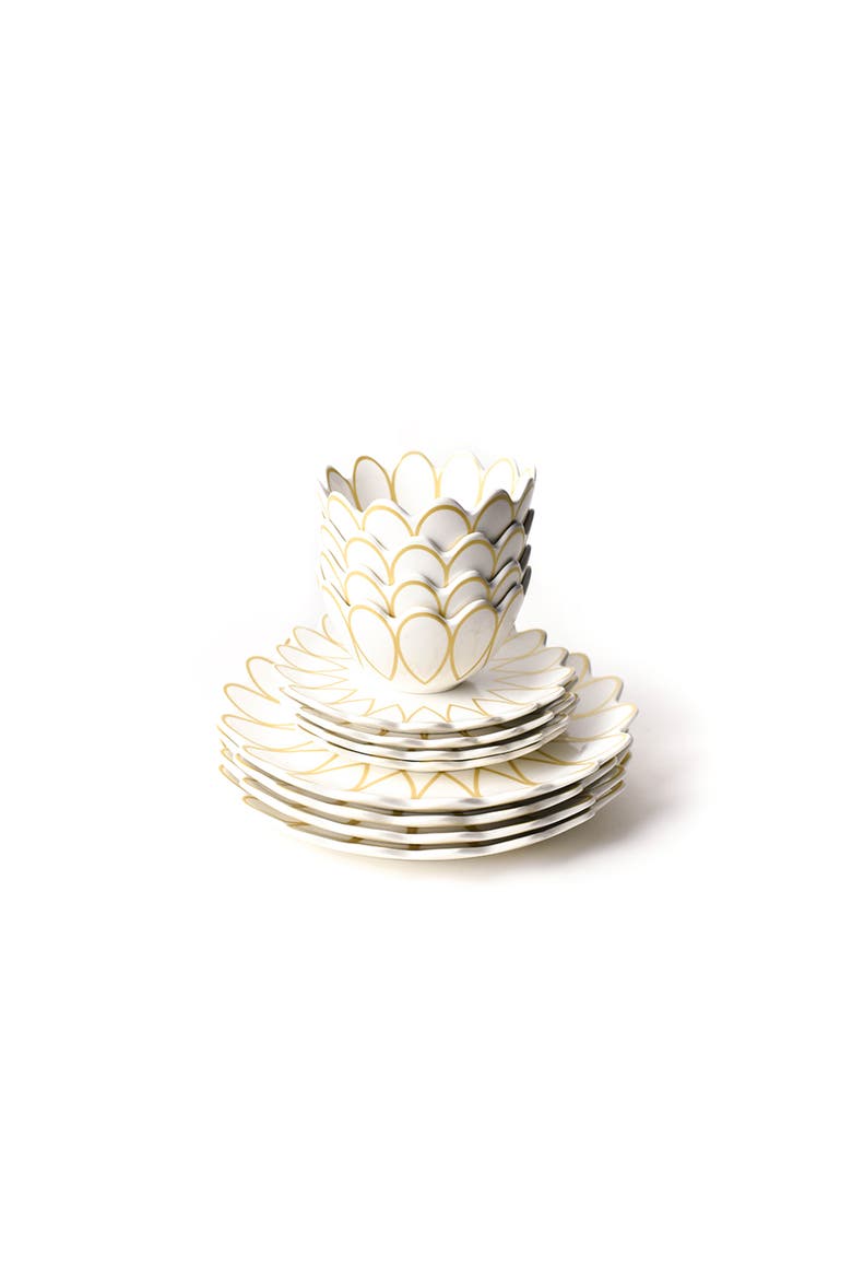 Deco Gold Scallop Dinnerware 12 Piece Set, Main, color, Yellow