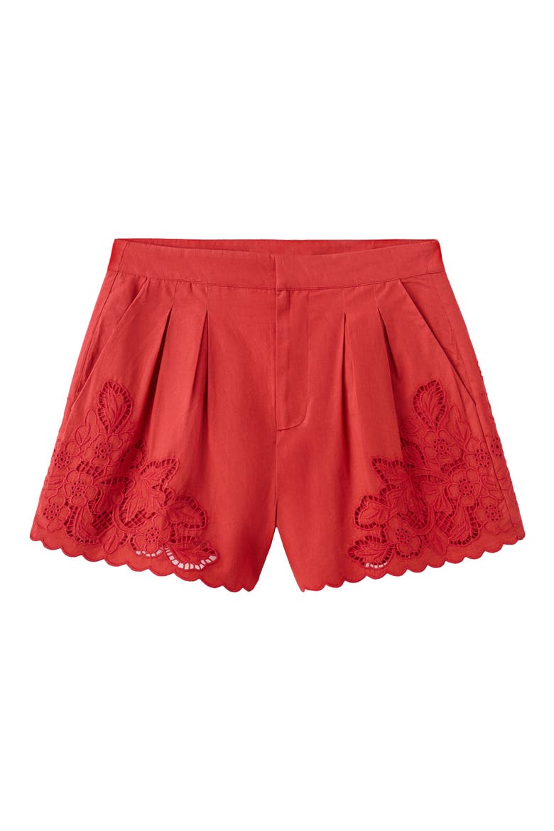 Embroidered Lace Trim Shorts, Alternate, color, RED