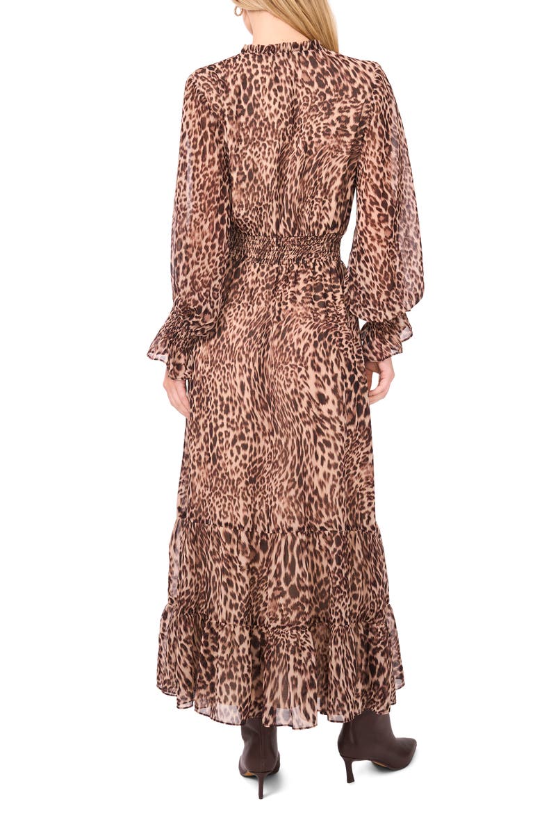 long sleeve maxi leopard dress Long Sleeve Open Back Maxi Dress In Brown Leopard Print Slinky | EGO US