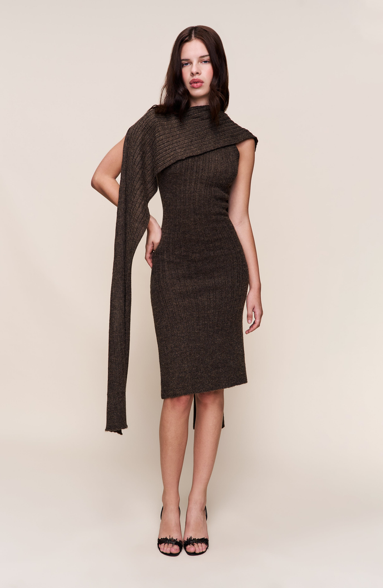 Guizio Hooded Knit Dress, Alternate, color, Dark Olive