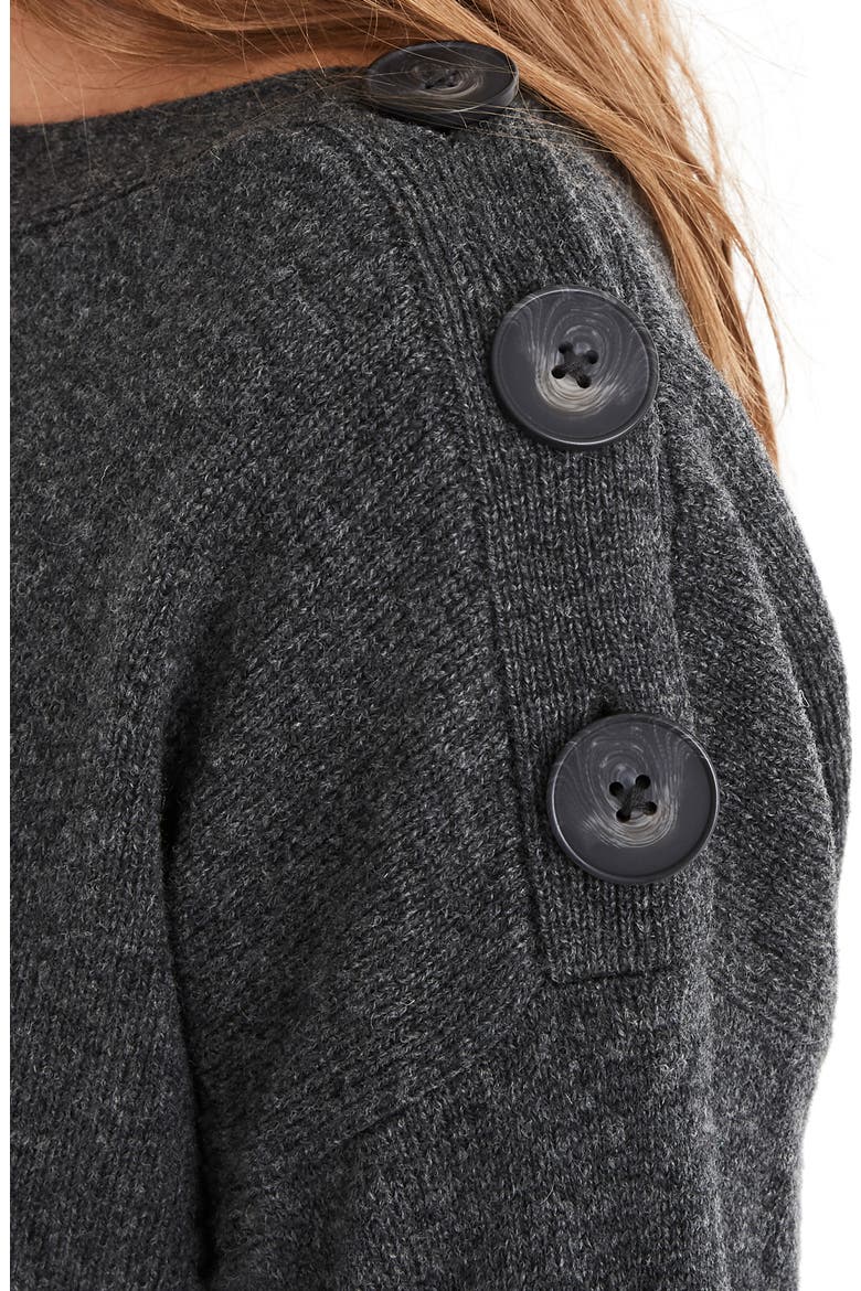 Boat Neck Button Shoulder Sweater Dress, Alternate, color, HEATHER CARBON