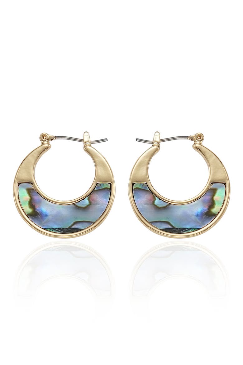 Abalone Inlay Hoop Earrings, Alternate, color, GOLD