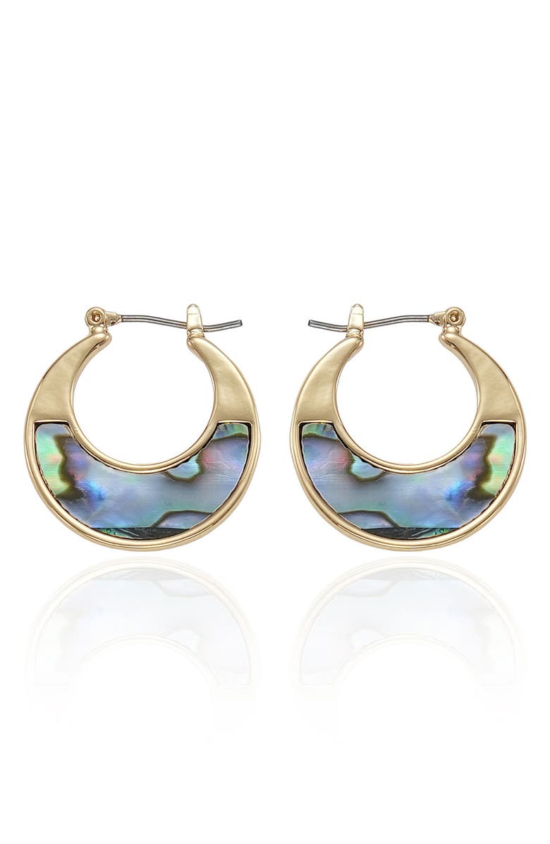 Ettika Abalone Inlay Hoop Earrings, Alternate, color, Gold