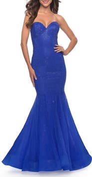 La Femme Rhinestone Mermaid Prom Dress with Sweetheart Neckline