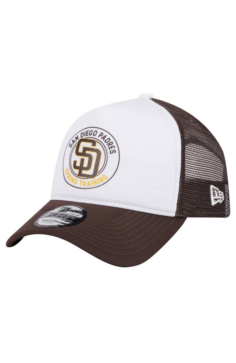 New Era Men's New Era White/Brown San Diego Padres Spring Training Circle Foam A-Frame 9FORTY Trucker Adjustable Hat, Alternate, color, 