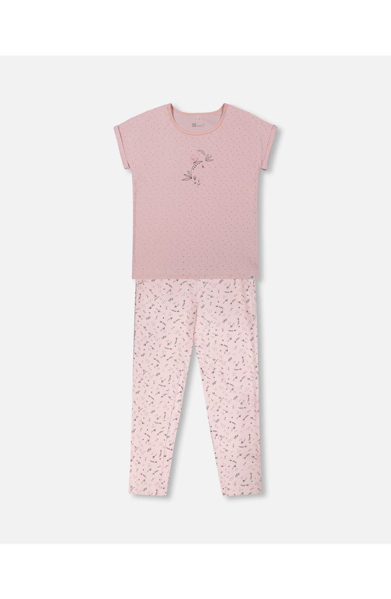Deux par Deux Women's Women'S Printed Organic Cotton Two-Piece Pajama Set Small Pink Flowers On Pale Pink Background, Main, color, Pink Flowers On Pale Pink