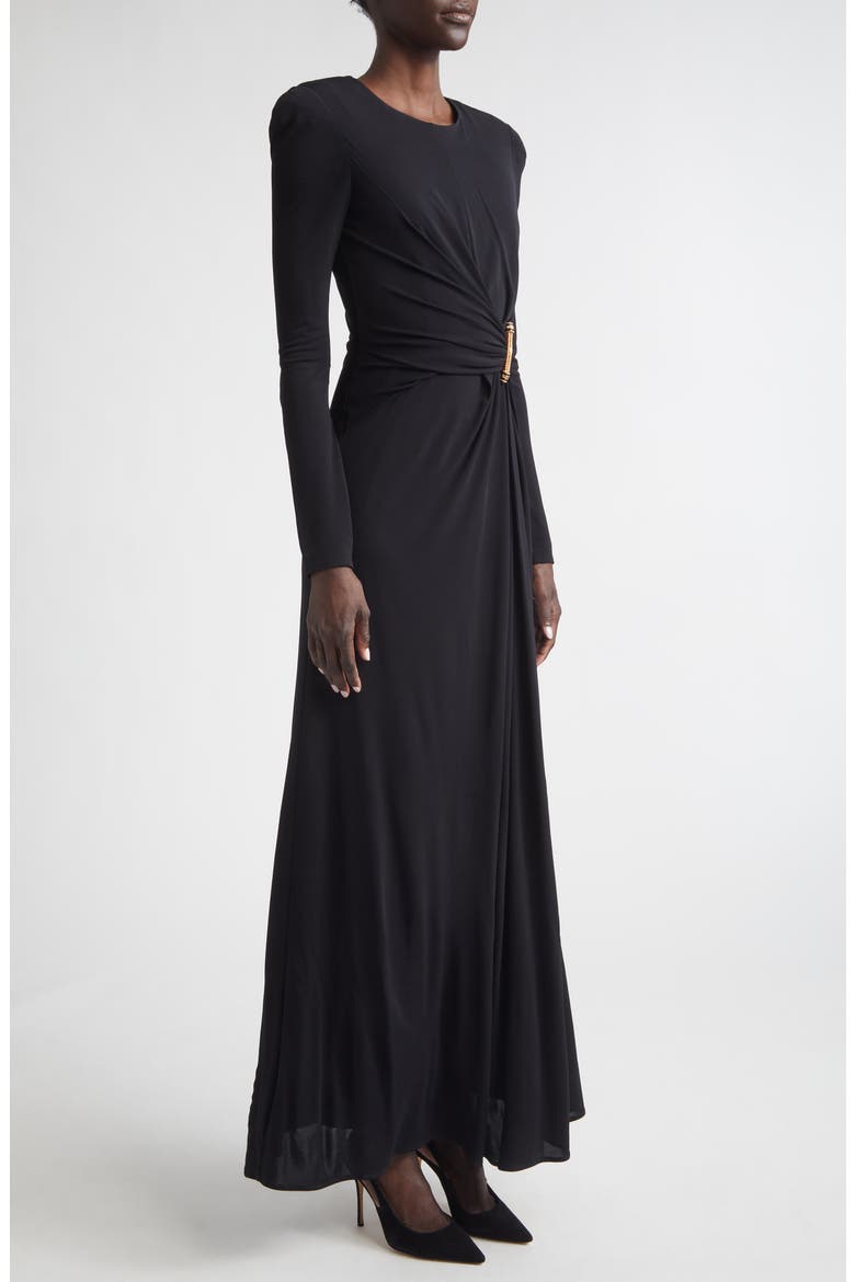 Dominique Long Sleeve Matte Crepe Jersey Gown, Alternate, color, BLACK