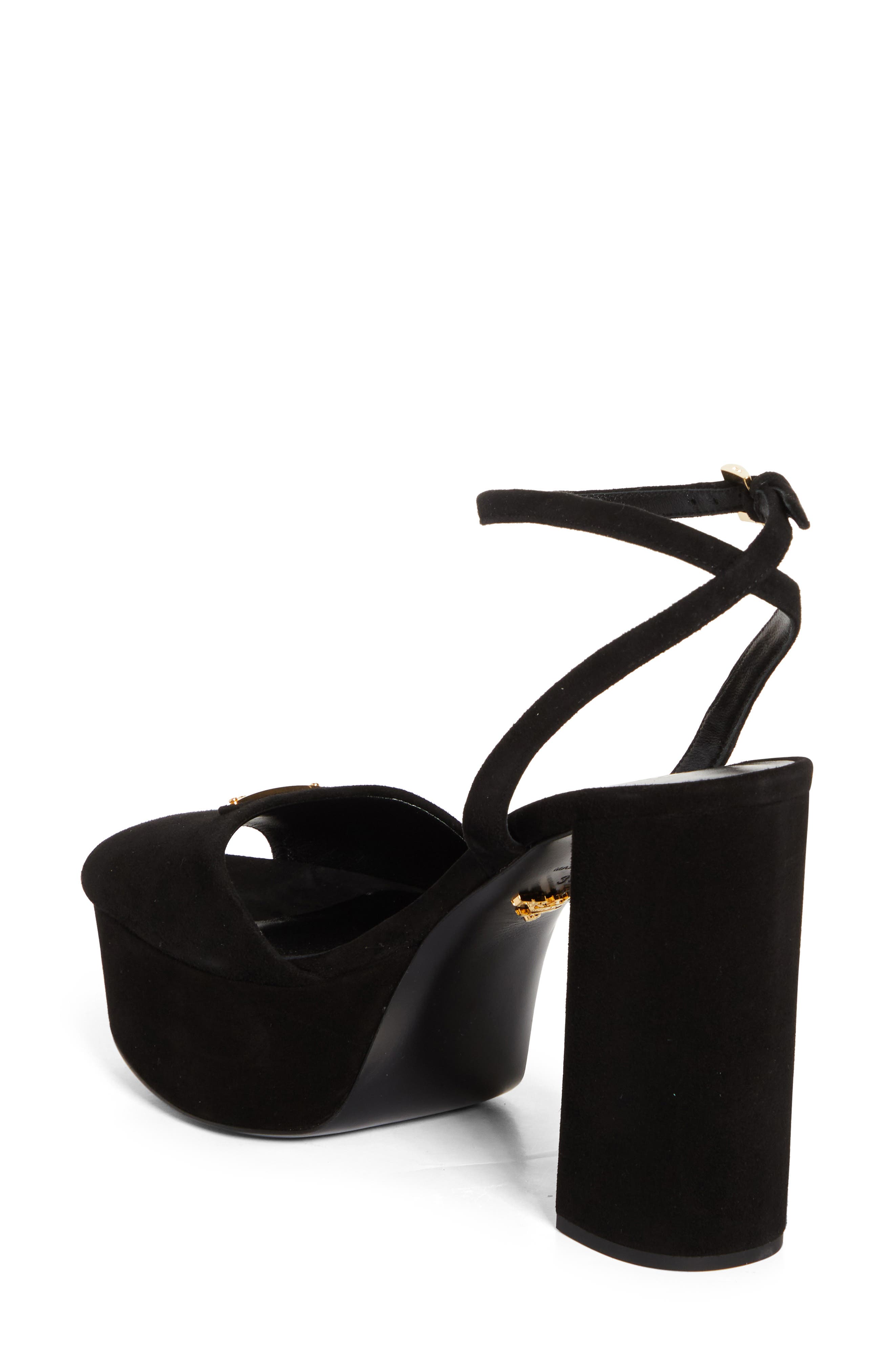 Prada Triangle Logo Ankle Strap Plaform Sandal, Alternate, color, Nero