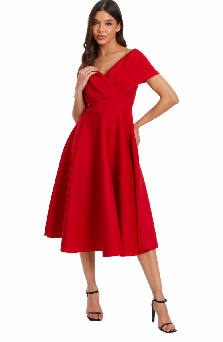QUIZ Scuba Knit Bardot Skater Midi Dress | Nordstrom QUIZ Scuba Knit Bardot Skater Midi Dress | Nordstrom