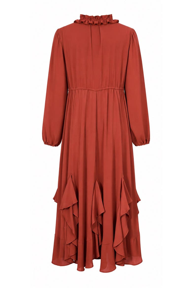 Long Sleeve Drawstring Waist Tiered Midi Dress, Alternate, color, CINNAMON