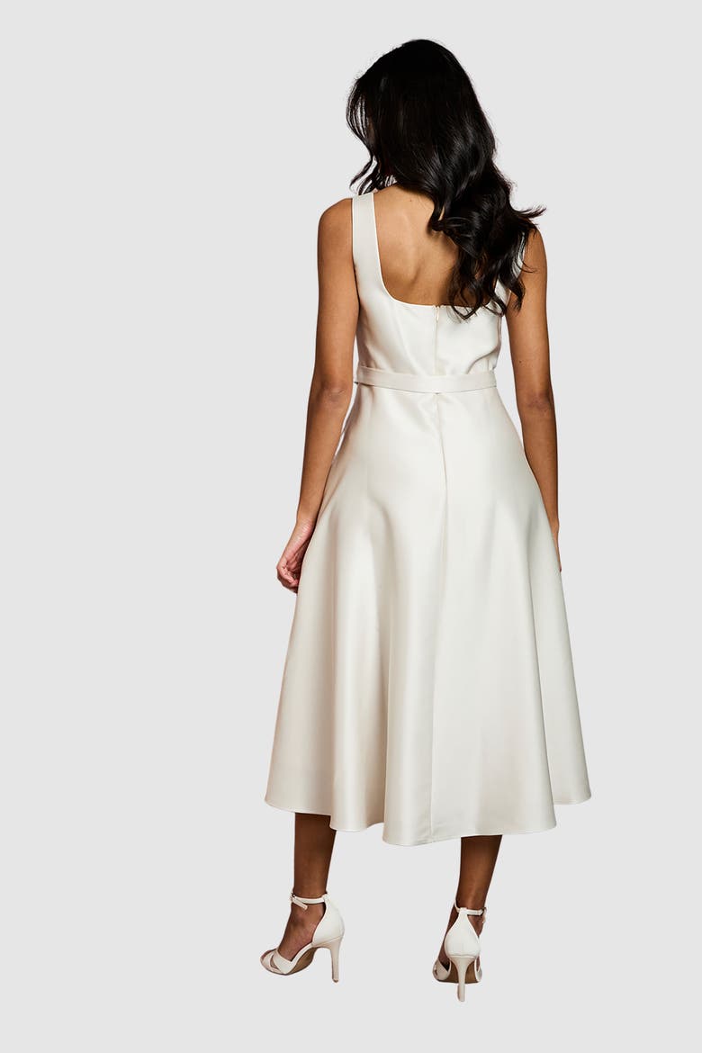 Petite Belted Midi Dress, Alternate, color, Champagne