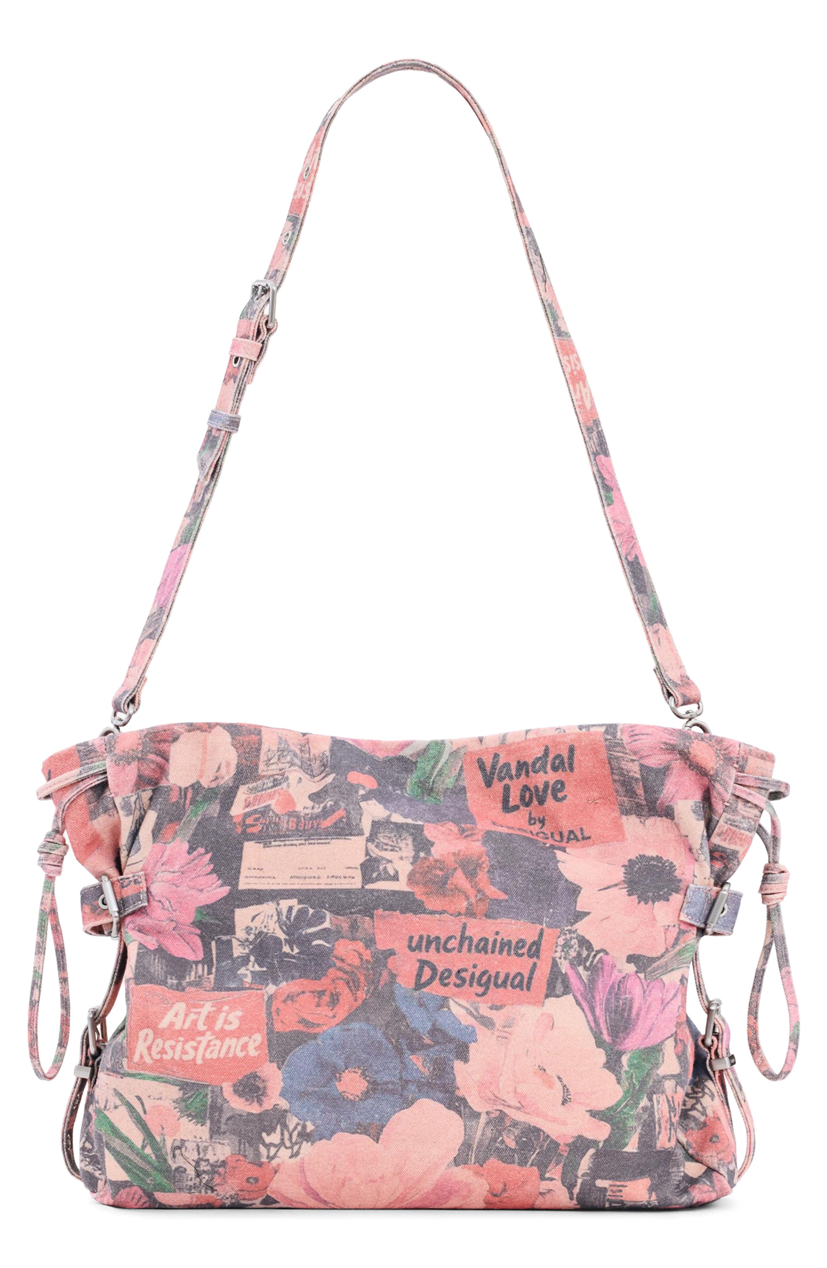 Desigual Collage Denim Tote, Main, color, Pink Multi