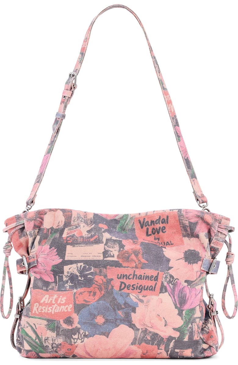 Desigual Collage Denim Tote, Main, color, Pink Multi