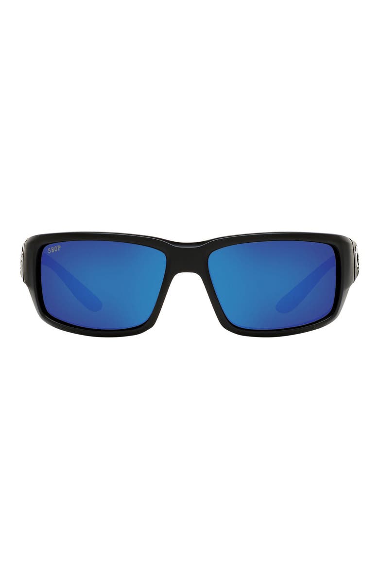 Fantail 59mm Polarized Mirror Rectangular Sunglasses, Main, color, MATTE BLACK/ BLUE MIRROR