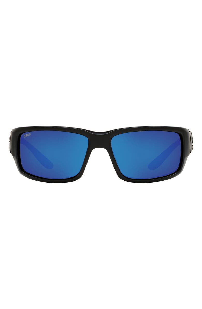Costa Del Mar Fantail 59mm Polarized Mirror Rectangular Sunglasses, Main, color, Matte Black/ Blue Mirror