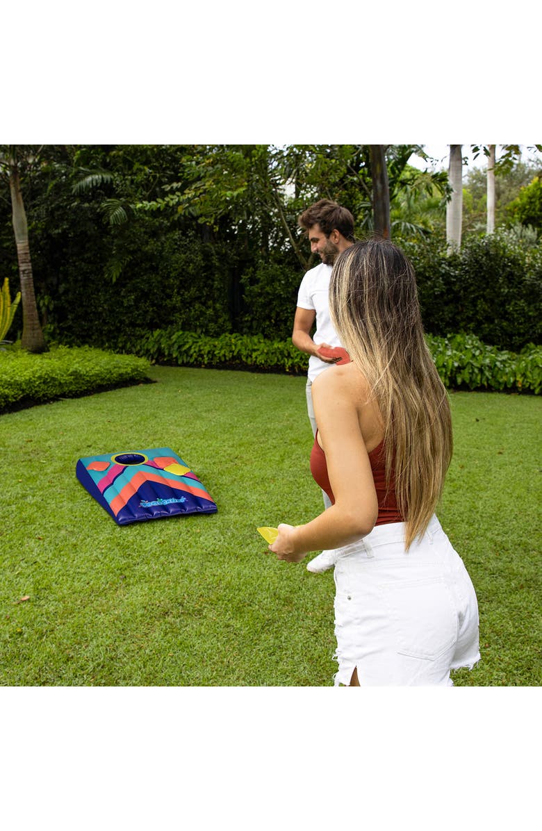 POOLCANDY Inflatable Cornhole Game, Alternate, color, Blue/Coral