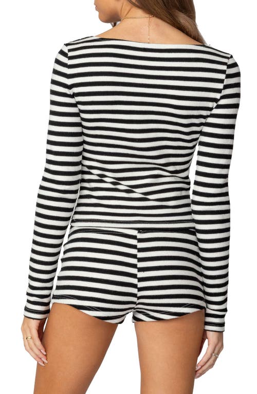 Edikted Hali Stripe Knit Long Sleeve Top In Black-and-white