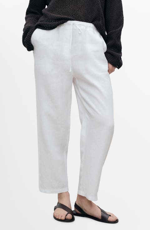 Straight Leg Linen Drawstring Pants