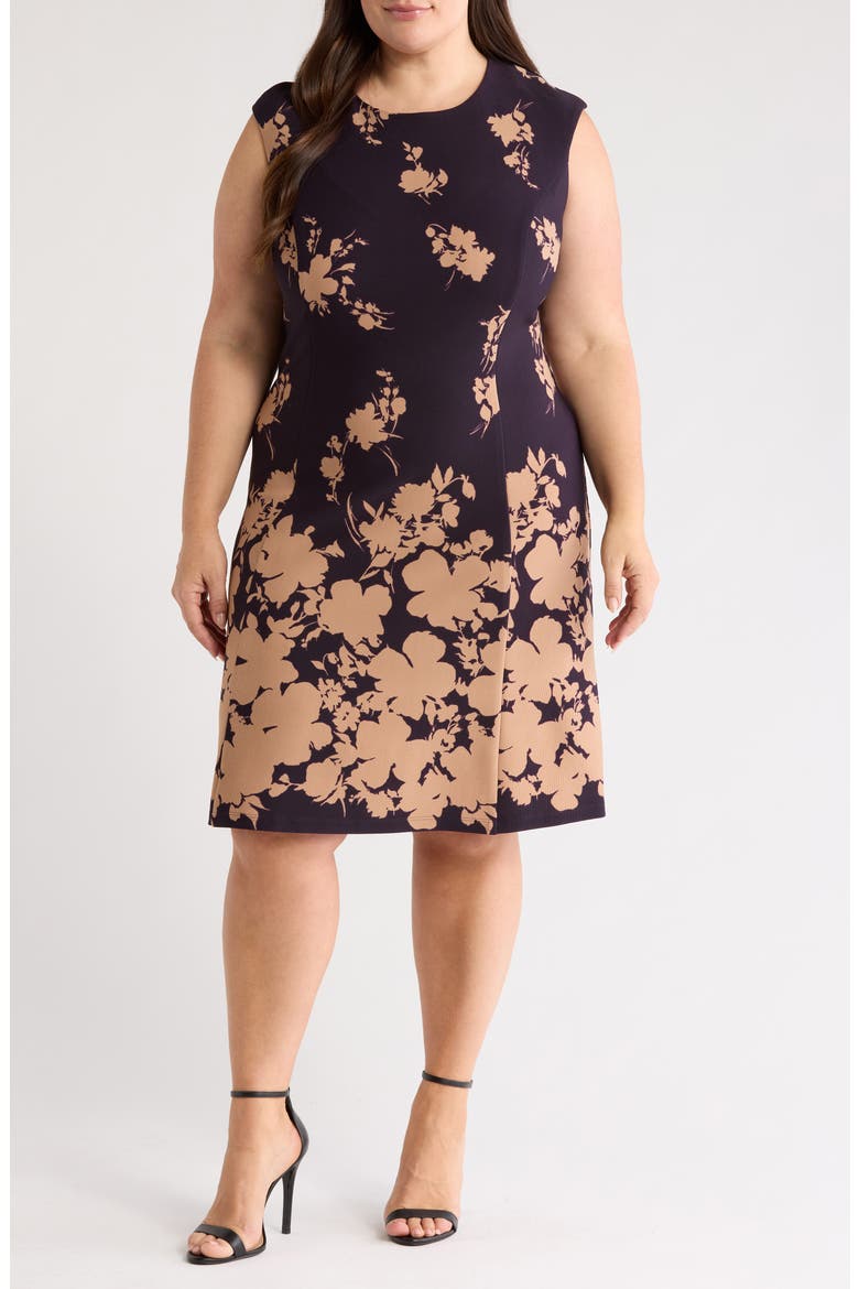 Floral Sleeveless Dress, Main, color, AUBERGINE/ GOLD