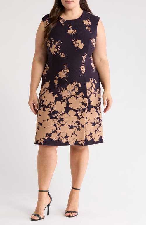Connected Apparel Floral Sleeveless Dress in Aubergine/Gold 