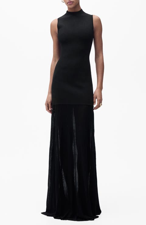 Mock Neck Semi Sheer Knit Gown