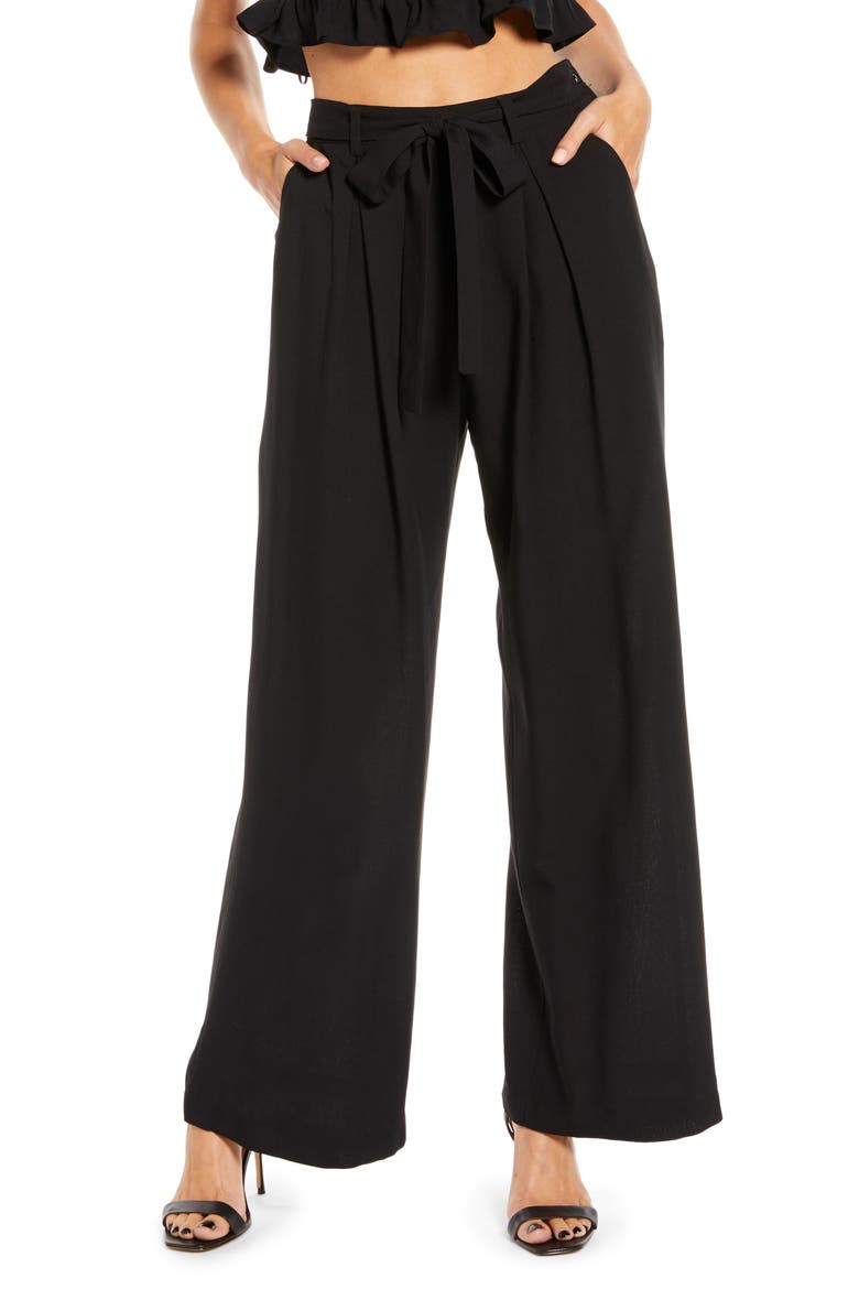 Belted Wide Leg Pants, Main, color, BLACK