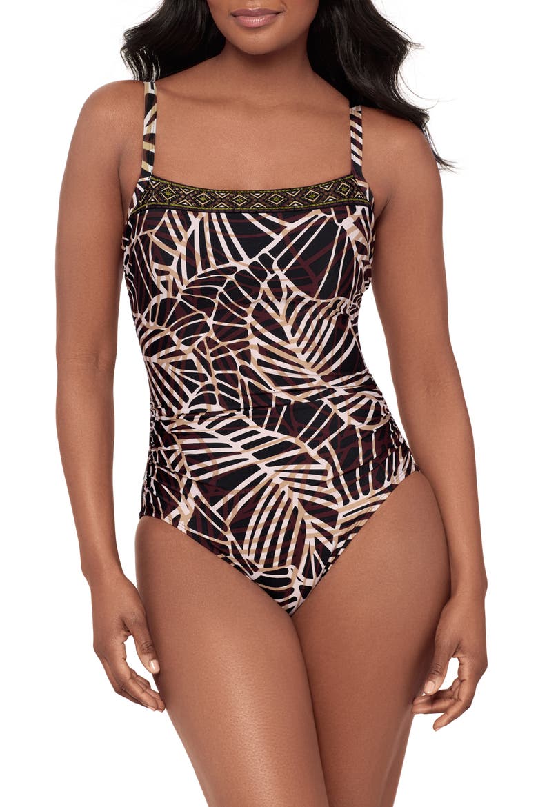 Lets Be Fronds Kara Underwire One-Piece Swimsuit, Main, color, BLACK/ MULTI